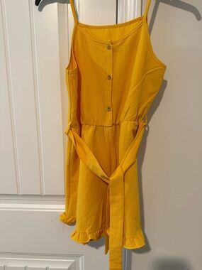 Girls Yellow Ruffled Tie-Waist romper